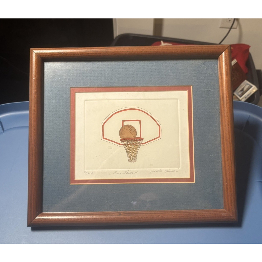 Rare Signed Numbered Art Print Martha Hinson Free Throw #4/1200 Framed VTG